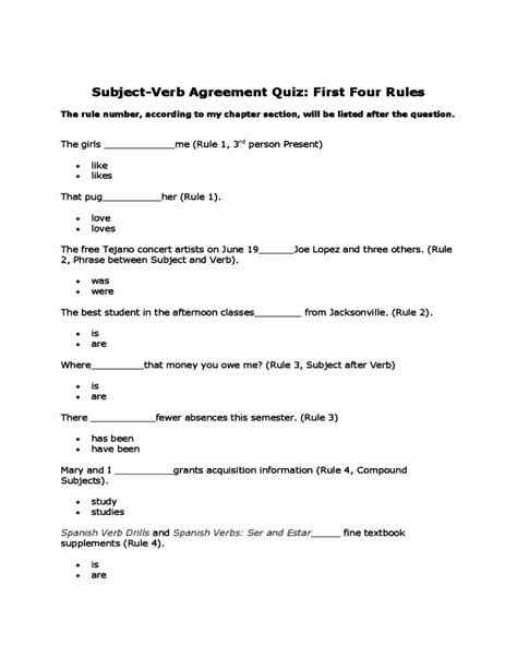 Subject verb agreement online worksheet for intermediate. Basic Subject Verb Agreement Quiz Free Download