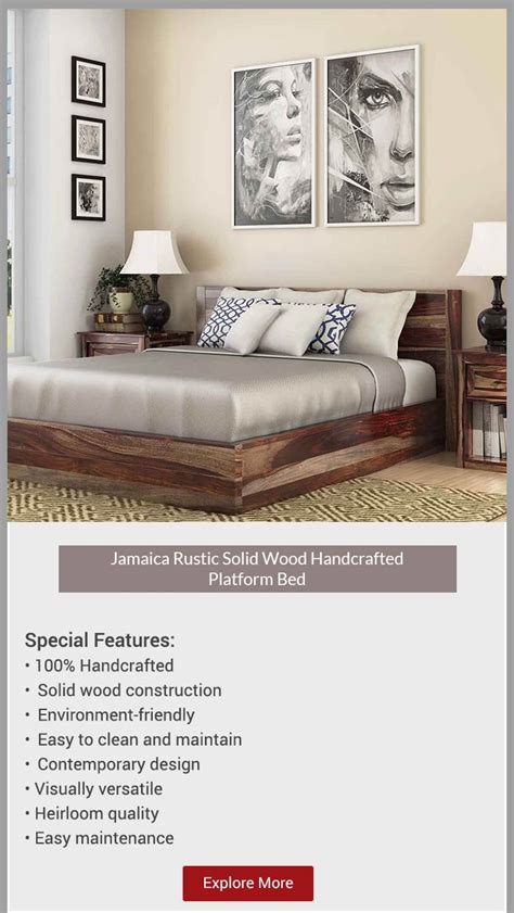 Jamaica Rustic Solid Wood Handcrafted Platform Bed