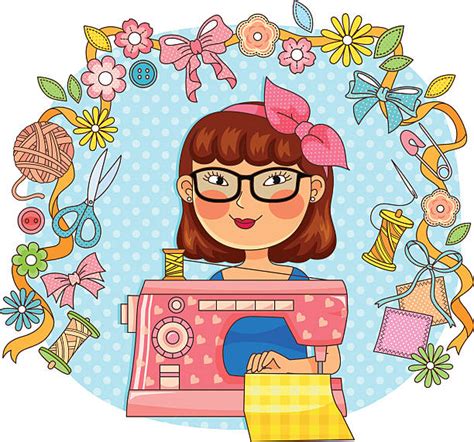 Woman With Sewing Machine Illustrations Royalty Free Vector Graphics