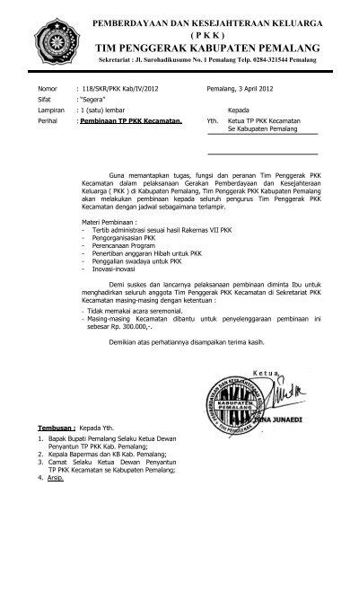 Surat Pembinaan Pkk Kecamatan Tnde Pemalang