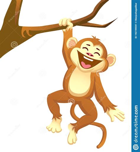 A Playful Monkey Playing At The Tree Vector Illustration