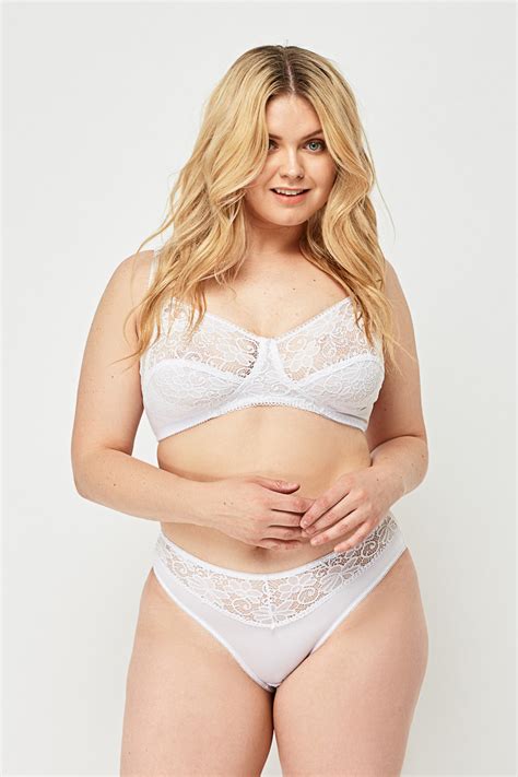 Lace Overlay Balconette Bra And Brief Set White Just
