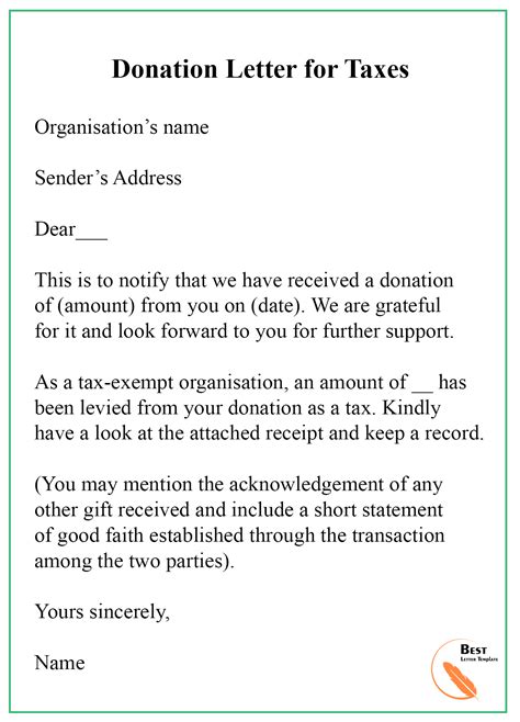 Free Sample Letter For Tax Exempt Donation