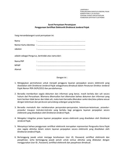 Docx Formulir Surat Pernyataan Persetujuan Penggunaan Sertifikat My
