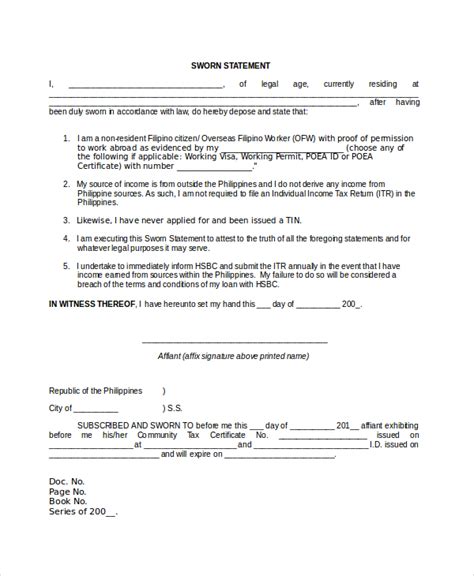 Please note that these forms are meant to be downloaded and filled in, and may not work properly in your browser window. 16+ Free Sworn Statement Templates - MS Office Documents