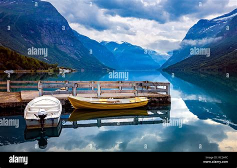 Beautiful Nature Norway Natural Landscape Lovatnet Lake Stock Photo