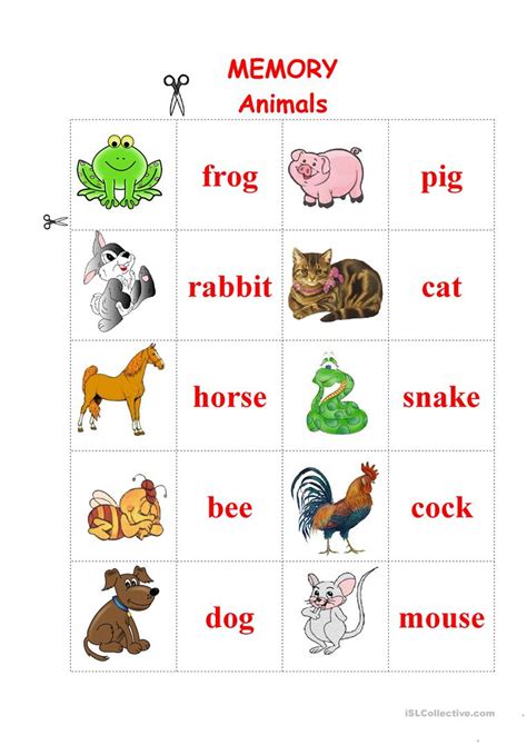 Animals Memory Game English Esl Worksheets For Distance