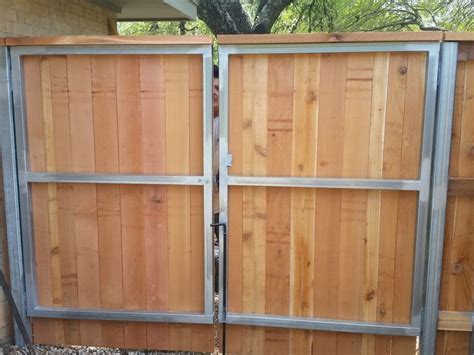 Custom Wood Metal Frame Double Gate Wood Fence Gates Wood Fence