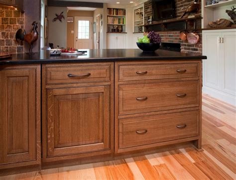 Flooring inspiration, solid hardwood floors. Quarter Sawn White Oak Cabinets/Hickory Floor