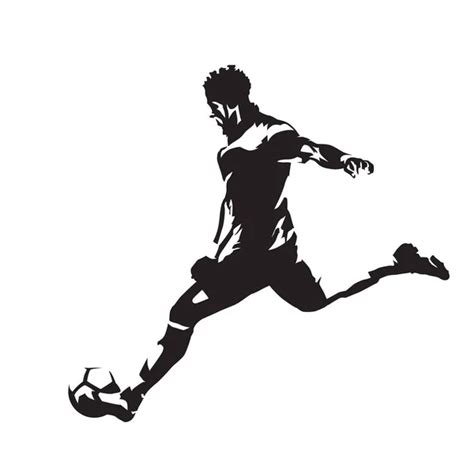 Vector Football Soccer Player Running Silhouette With Ball — Stock