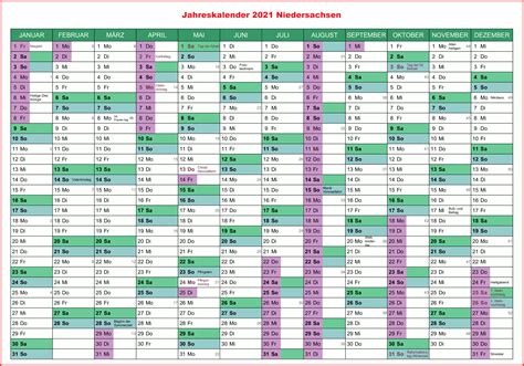 Kostenloser jahreskalender für das jahr 2021 zum ausdrucken (pdf), inklusive brückentage. Kostenlos Jahreskalender 2021 Niedersachsen Zum Ausdrucken ...