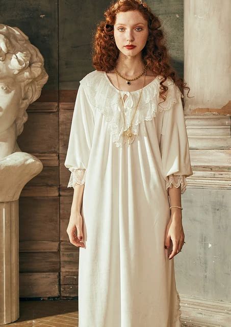 Nightgown Ladies Retro Sleepwear Dress Elegant Homeweare Women Autumn