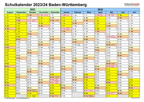 Schulkalender 20232024 Baden Württemberg Für Pdf
