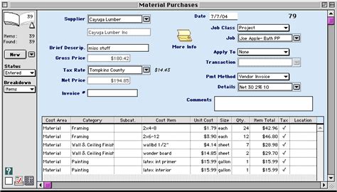 Goldenseal Accounting Software Material Purchase Breakdowns
