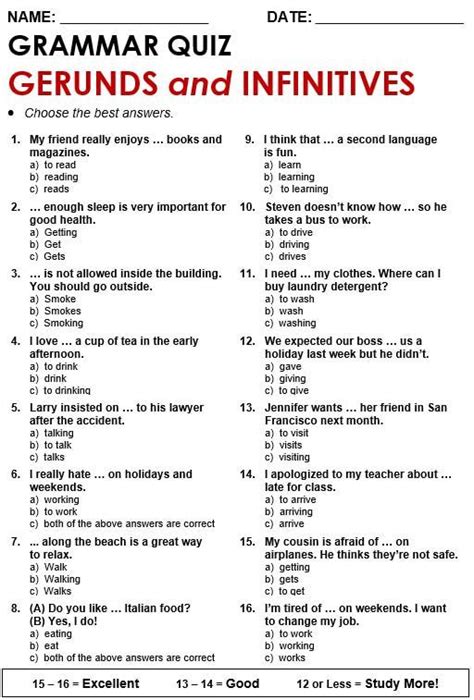 Gerunds Participles And Infinitives Worksheets