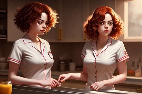 Dopamine Girl A Digital Art Of Emma Stone Wearing Nurse Clothes Kneeing In The Kitchen Small