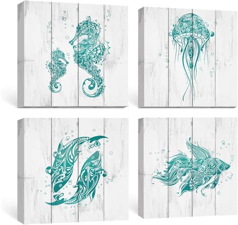 Amazon Com Sumgar Bathroom Wall Art Beach Canvas Paintings Blue Ocean