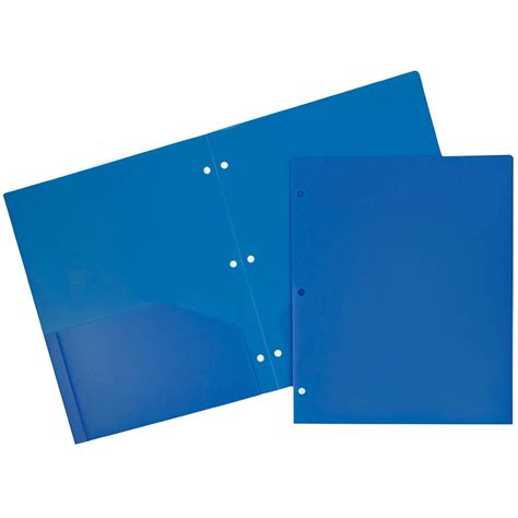 Jam Heavy Duty Plastic 3 Hole Punch School Folders With Pockets Blue