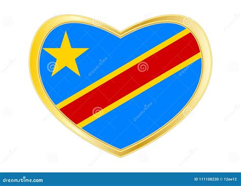 Flag Of Dr Congo In Heart Shape Golden Frame Stock Vector