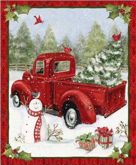 Red Truck Christmas Holiday Fun 36 Fabric Panel Designed By Susan