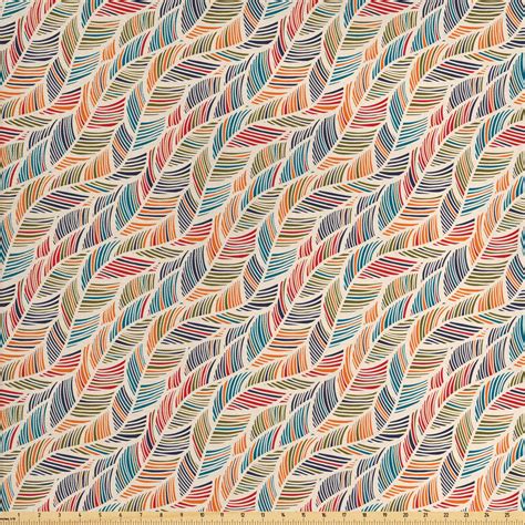 Boho Fabric By The Yard Abstract Feather Wave Pattern With Retro Look