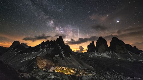Milky Way And Meteor At The Tre Cime Dolomites Italy Chittaranjan