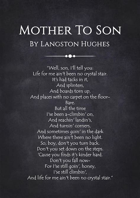 Mother To Son By Langston Hughes Langston Hughes Langston Etsy Son Quotes From Mom Son