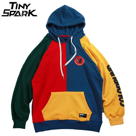 Cheap Price Hip Hop Hoodie Sweatshirt Mens Color Block Patchwork