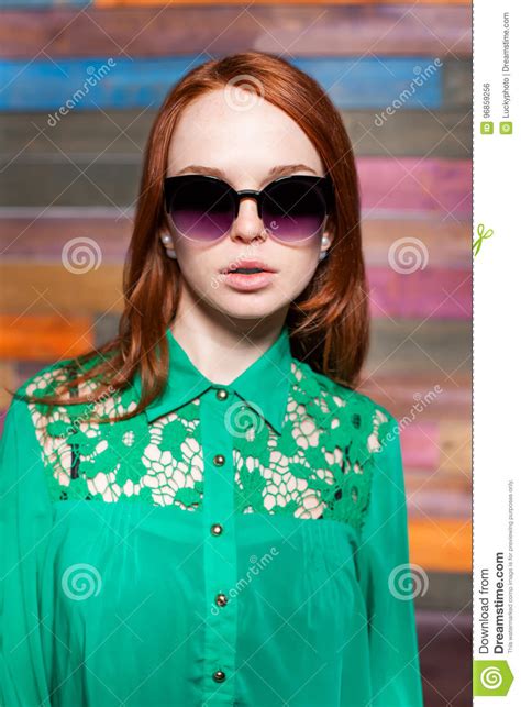 Attractive Redhead Woman In Sunglasses Stock Photo Image Of Luxurious