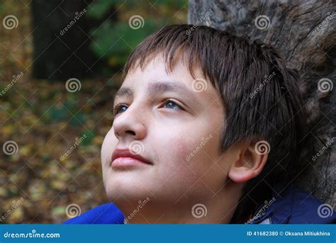 Portrait Of The Dreamy Teenage Boy Outdoors Stock Photo Image Of
