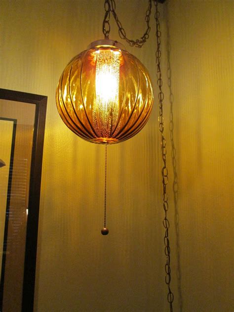 Swag Lamp Vintage Retro Amber Globe With Pull Chain