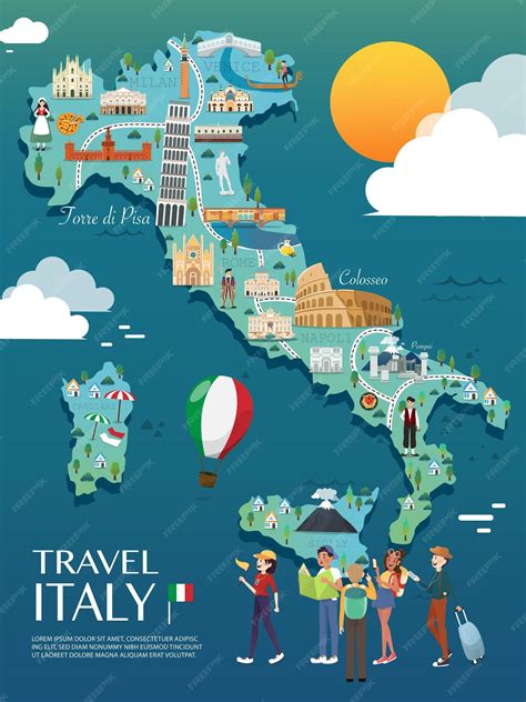 Mapa De Italia Atracciones Vectorial E Ilustración Vector Premium