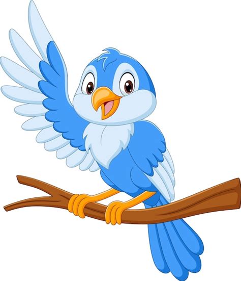 Premium Vector Cartoon Blue Bird Waving On Tree Branch