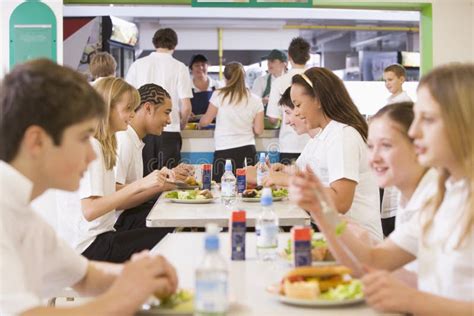 Students Eating In The School Cafeteria Stock Image Image Of High