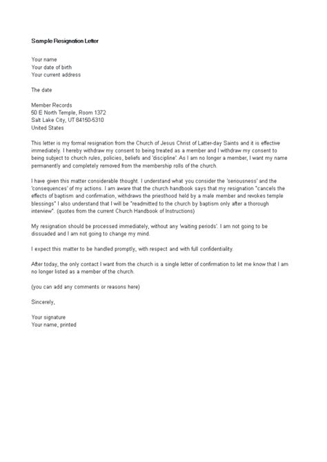 Church Resignation Letter For Members Samples And Templates Download