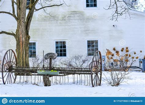 Rustic Antique Farm Plow White Barn Stock Image Image