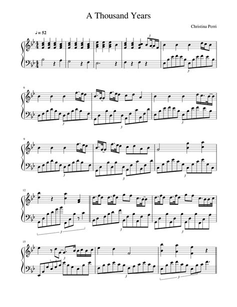 A Thousand Years Piano Sheet Music For Piano Solo