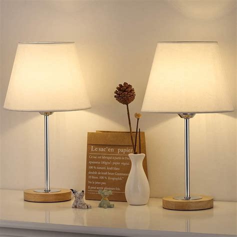 Small Table Lamps Set For Bedroom Wood Desk Lamp With White Fabric