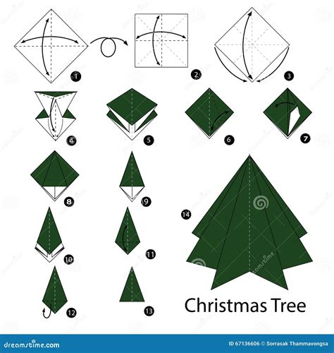 Step By Step Instructions How To Make Origami Christmas Tree Stock