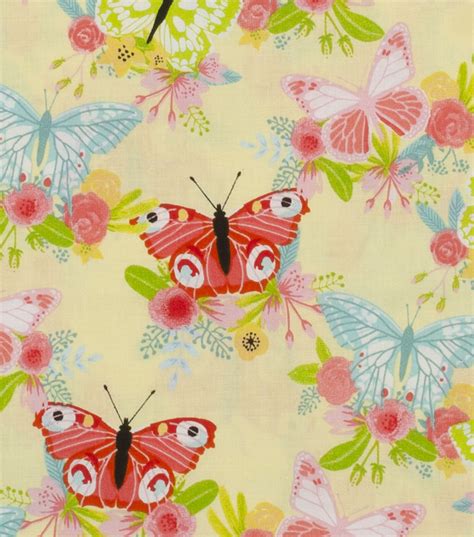Novelty Cotton Fabric Spring Butterflies Yellow Joann