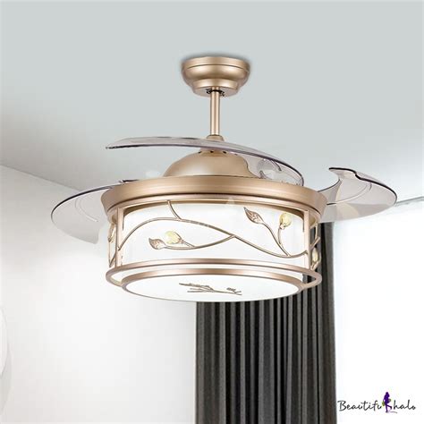 Cylinder Ceiling Fan Light Fixture Modern Acrylic 19 W Led Gold Semi