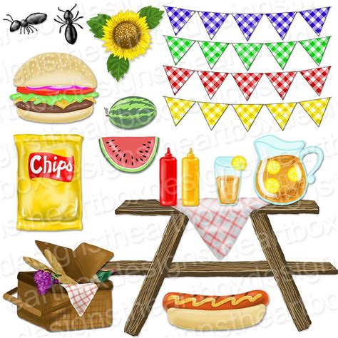 Picnic Clipart Summer Picnic Food Clipart Gingham Bunting Etsy