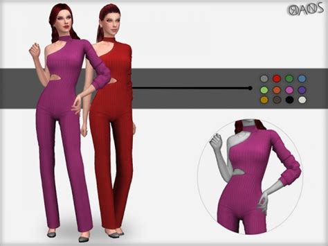 The Sims Resource Cut Out One Sleeve Jumpsuit By Oranostr • Sims 4