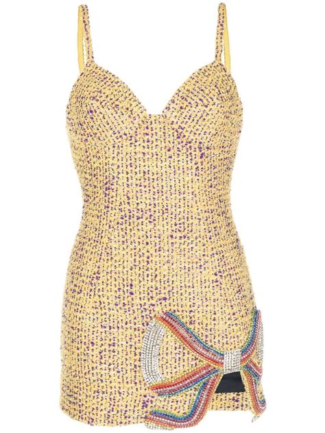 Area Embroidered Crystal Bow Mini Dress Farfetch