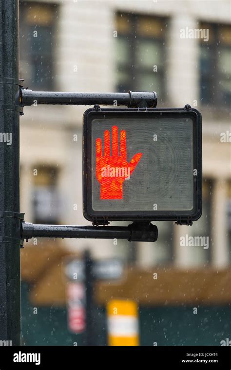 Red Warning Hand Stop Signal Pedestrian Crossing Light New York Usa