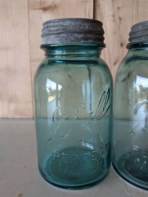 Antique Mason Jars Vintage Blue Ball Jars With Zinc Lids Etsy