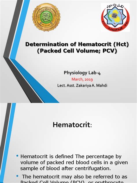 Determination Of Hematocrit Hct Packed Cell Volume Pcv Physiology