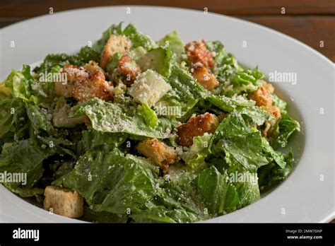 Classic Caesar Salad With Crisp Romaine Lettuce Toasted Croutons