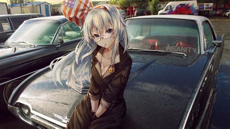 Anime girl with car wallpapers