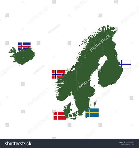 Vektor Stok Vector Illustration Nordic Countries Maps Flags Tanpa
